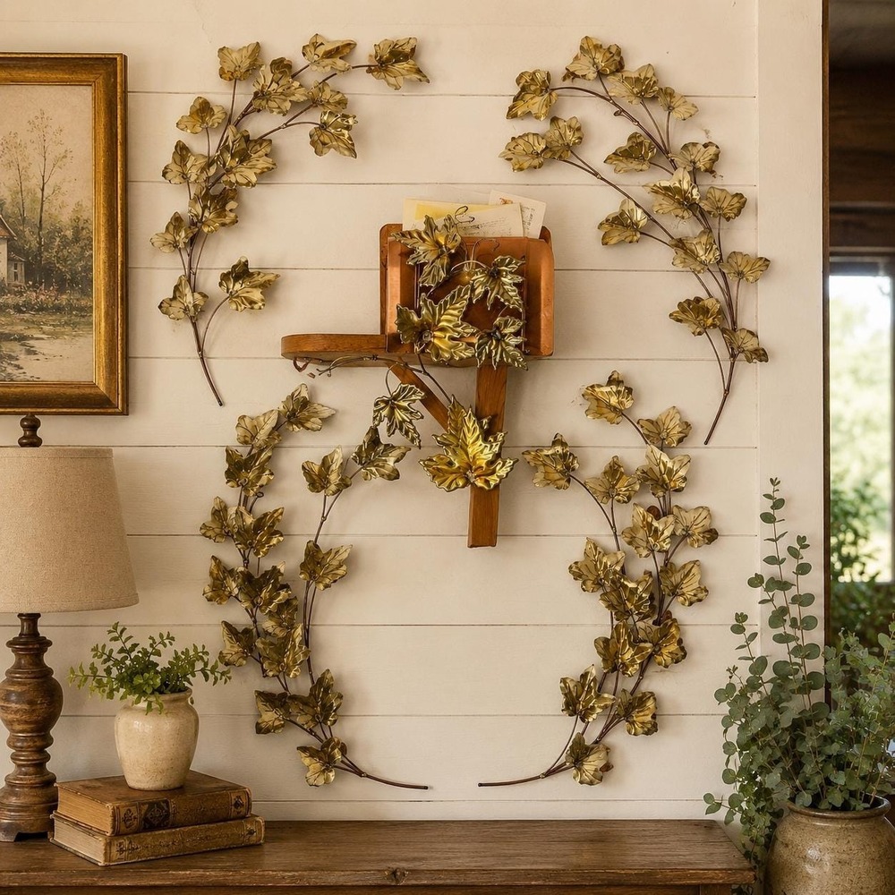 VTG Home Interiors Brass Ivy Wall Mailbox Set Complete Homco Floral Wall Decor